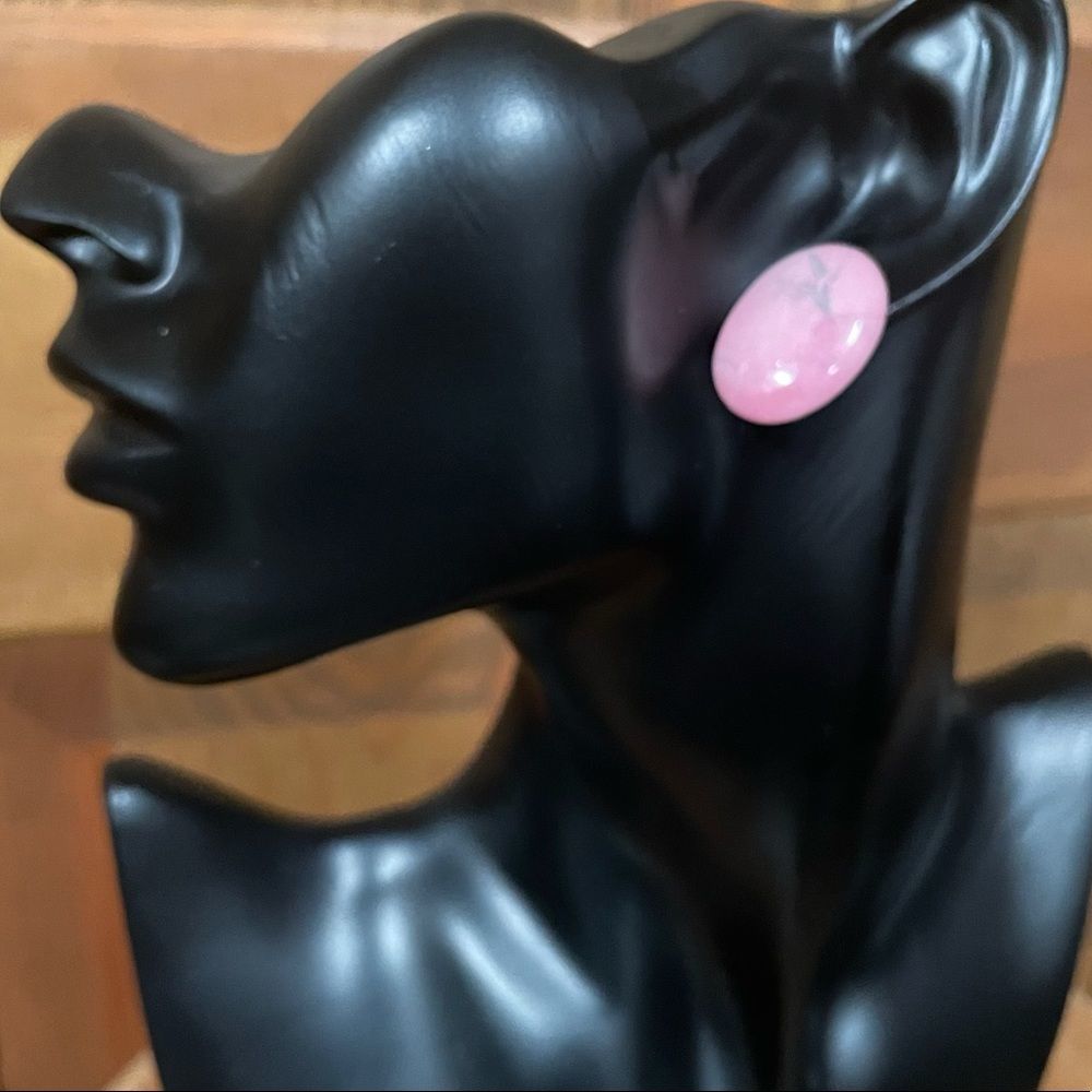 Pink Howlite Earrings Studded Button Handmade